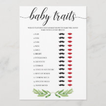 Guess the Baby Traits Baby shower Game Green