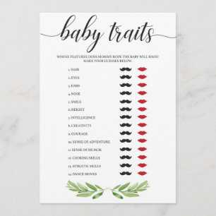 Carte Guess the Baby Traits Baby shower Game Green