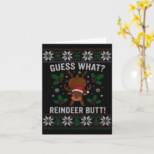 Carte Guess What Reindeer Butt Funny Christmas Reindeer (Fleur jaune)
