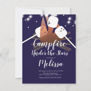 Carte Guimauves de feu de camp étoiles camping fête en p