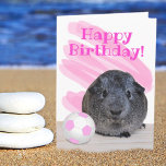 Carte Guinea Pig Girly Pink White Soccer Ball Custom<br><div class="desc">This adorable child's birthday greeting card features a cute gray guinea monium with pink and white soccer ball on the front and inside. Personalize the modèle text on the front and inside,  remove any text or click customize to select a font style,  size,  and color you prefer.</div>