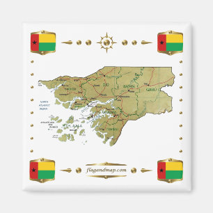 Carte Guinée-Bissau + Drapeaux Magnet