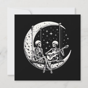 Carte Guitare de lune de couple de squelettes