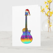Carte Guitare de Noël cool Psychédélique (Fleur jaune)