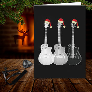 Carte Guitare de Noël Père Noël noir et blanc