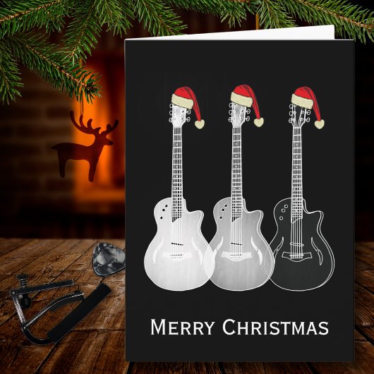 Carte Guitare de Noël Simple Noir et blanc