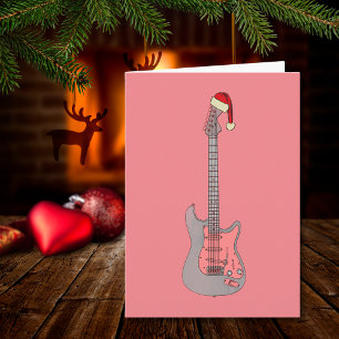 Carte Guitare électrique cool Père Noël rose