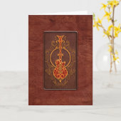 Carte Guitare en cuir rouge complexe (Fleur jaune)