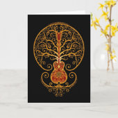 Carte Guitare, rouge doré et noir (Fleur jaune)