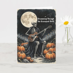 Carte Guitariste squelette sous la pleine lune avec des