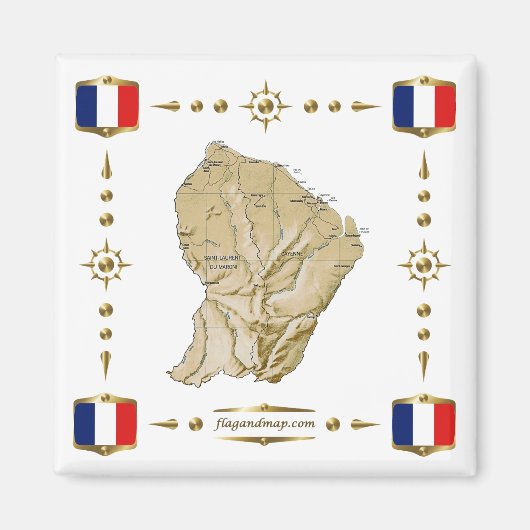 Carte Guyane + Magnet des drapeaux (Devant)