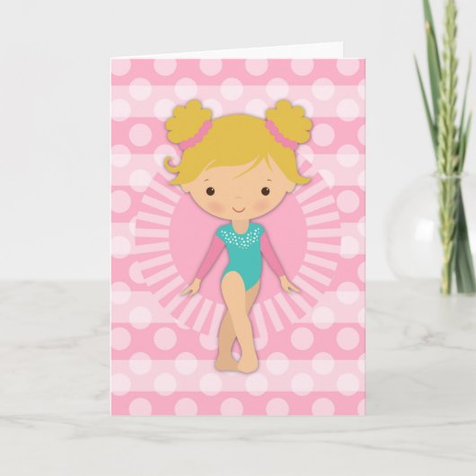 Carte Gymnaste Cute Pink Aqua Blonde (Devant)