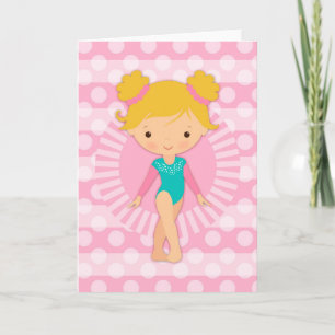 Carte Gymnaste Cute Pink Aqua Blonde