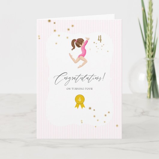 Carte Gymnastique rose et or 4e anniversaire (Devant)