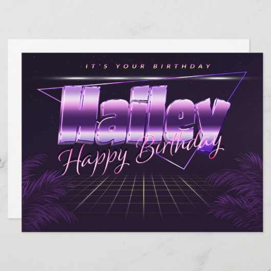 Carte Hailey Nom Prénom lila retro Map Anniversaire (Devant / Derrière)