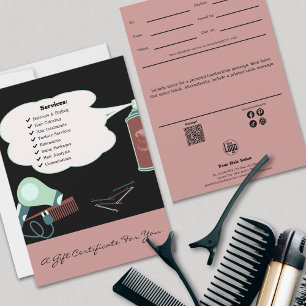 Carte Hairstylist Outils Pink Black Certificat cadeau