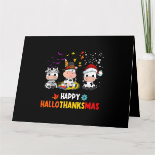 Carte Hallothanksmas de la vache de père Noël Halloween 