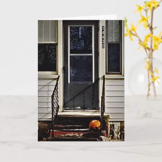 Carte Hallowe’en "Citrouille cabré" (Fleur jaune)