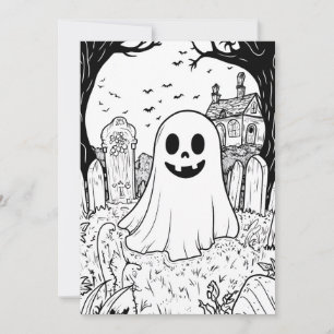 Carte Halloween à colorier DIY - Gentil Fantôme