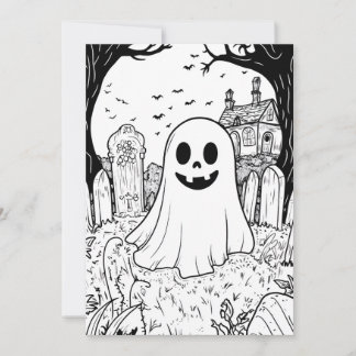 Carte Halloween à colorier DIY - Gentil Fantôme