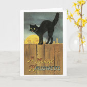 Carte Halloween à l'ancienne, chat noir et pleine lune (Fleur jaune)