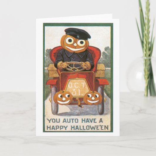 Carte Halloween à l'ancienne, chauffeur Citrouille (Devant)