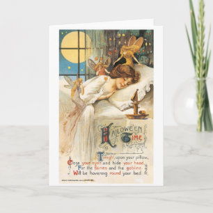 Carte Halloween à l'ancienne, fille aux fées