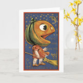 Carte Halloween à l'ancienne, fille Citrouille (Fleur jaune)