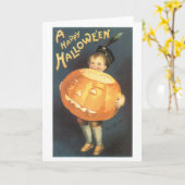 Carte Halloween à l'ancienne, Garçon tenant Citrouille (Fleur jaune)