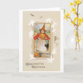 Carte Halloween à l'ancienne, sorcière (Fleur jaune)