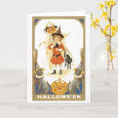 Carte Halloween à l'ancienne, sorcière (Fleur jaune)