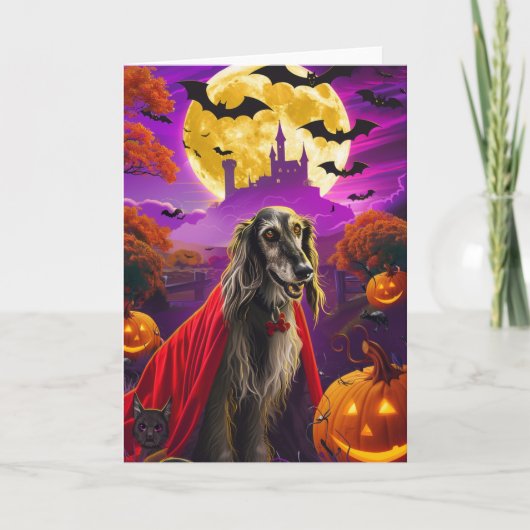Carte Halloween Afghan Hound Vampire Citrouilles effroi (Devant)