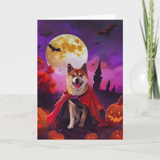 Carte Halloween Akita Vampire Citrouilles peur (Devant)