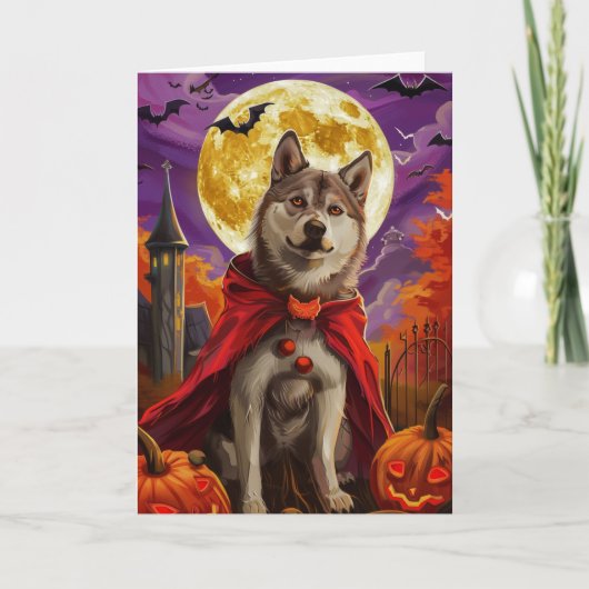 Carte Halloween Américain Akita Vampire Citrouilles peur (Devant)