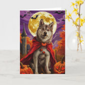 Carte Halloween Américain Akita Vampire Citrouilles peur (Fleur jaune)