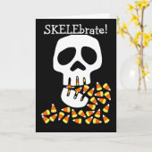 Carte Halloween amusant avec Skelebrate et Crull manger (Fleur jaune)