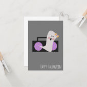 Carte Halloween Anniversaire Fantôme Radio Musique Amate (Devant/Arrière en situation)