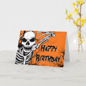 Carte Halloween Anniversaire Squelette Éffrayant Orange  (Fleur jaune)