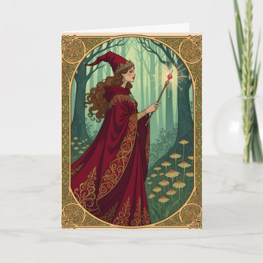 Carte Halloween Art nouveau rouge sorcière (Devant)
