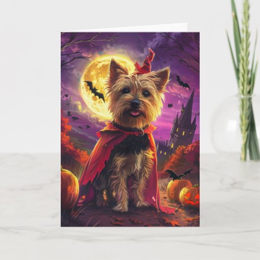 Carte Halloween Australien Terrier Chien Citrouille peur (Devant)