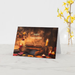 Carte Halloween avec des livres magiques de sorts mystiq