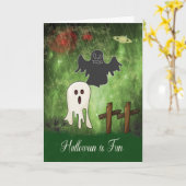 Carte Halloween avec fantôme noir et blanc (Fleur jaune)