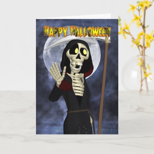 Carte Halloween avec Happy Grim Reaper (Fleur jaune)