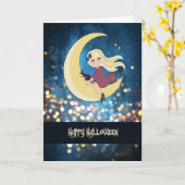 Carte Halloween avec Jolie Sorcière & Chat pour en (Fleur jaune)