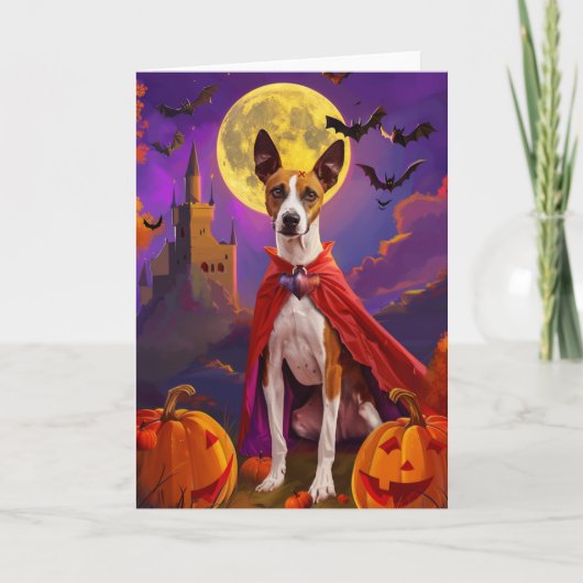 Carte Halloween Basenji Chien Citrouille peur (Devant)