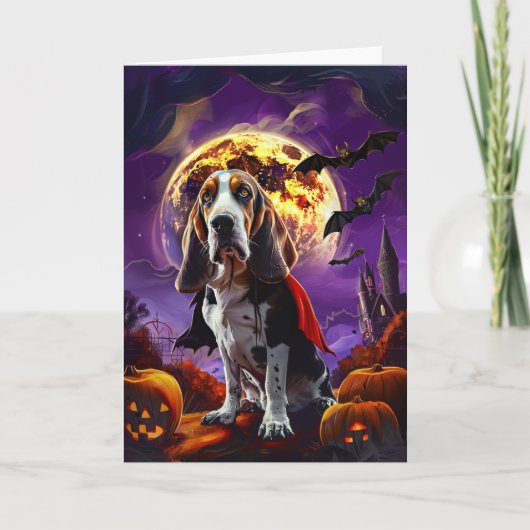 Carte Halloween Basset Hound Chien Citrouille peur (Devant)