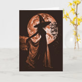 Carte Halloween belle sorcière Silhouetté en Orange (Fleur jaune)