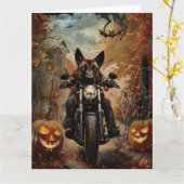 Carte Halloween berger Anatolien moto équitation (Fleur jaune)