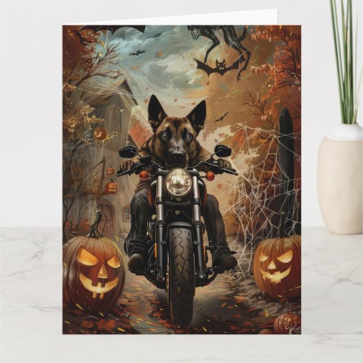 Carte Halloween berger Anatolien moto équitation (Devant)