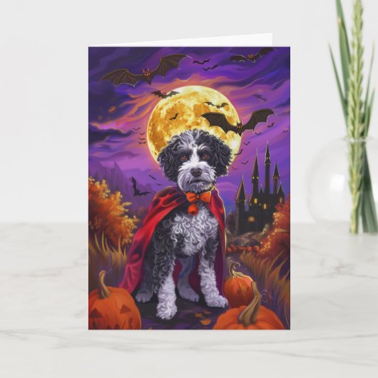 Carte Halloween Bernedoodle Chien Citrouille peur (Devant)